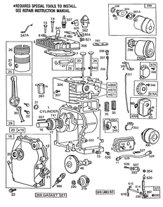 Cylinder,piston,mufflers Diagram and Parts List for 80212-8132-XX  Briggs and Stratton Engine